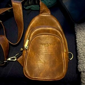 Brand New Un Jour De Chance Inicat Brown Leather Crossbody Sling Bag